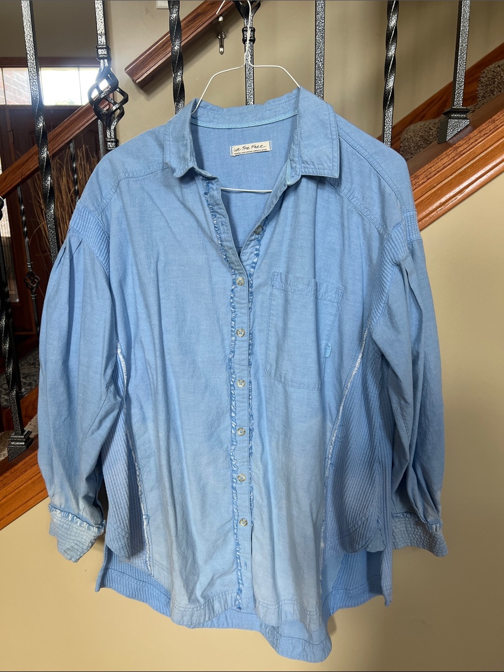 Free People Light Blue Casual Button-Down Shirt